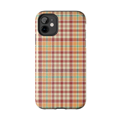 Retro Chic Plaid iPhone Case in Red, Orange, Green & Cream – Classic Vintage Style