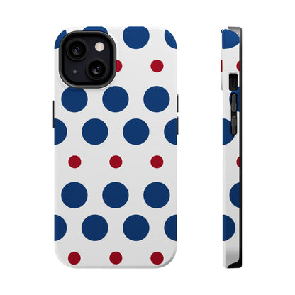 Bold Navy & Red Polka Dot Pattern – MagSafe iPhone Case