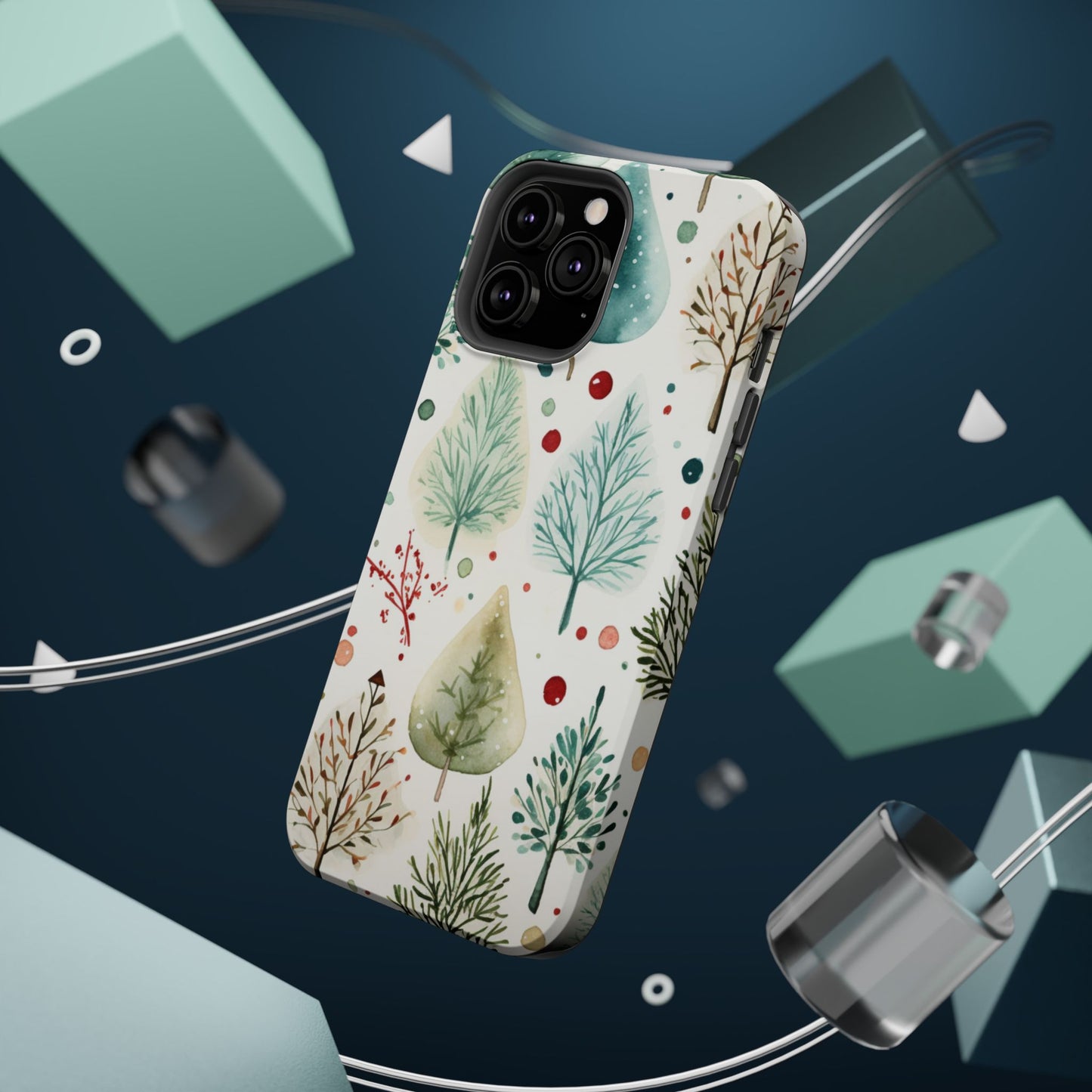 Watercolor Winter Trees MagSafe iPhone Case – Nature-Inspired, Holiday Theme Protective Cover