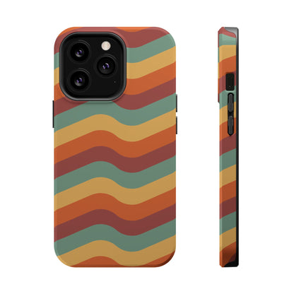 Retro Vibe Wavy Stripes MagSafe iPhone Case – 70s-Inspired in Teal, Orange, and Rust