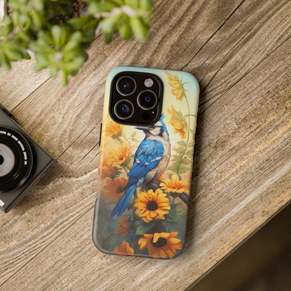 Blue Jay & Sunflowers Phone Case - Perfect Gift for Bird Lovers! - BOGO Cases