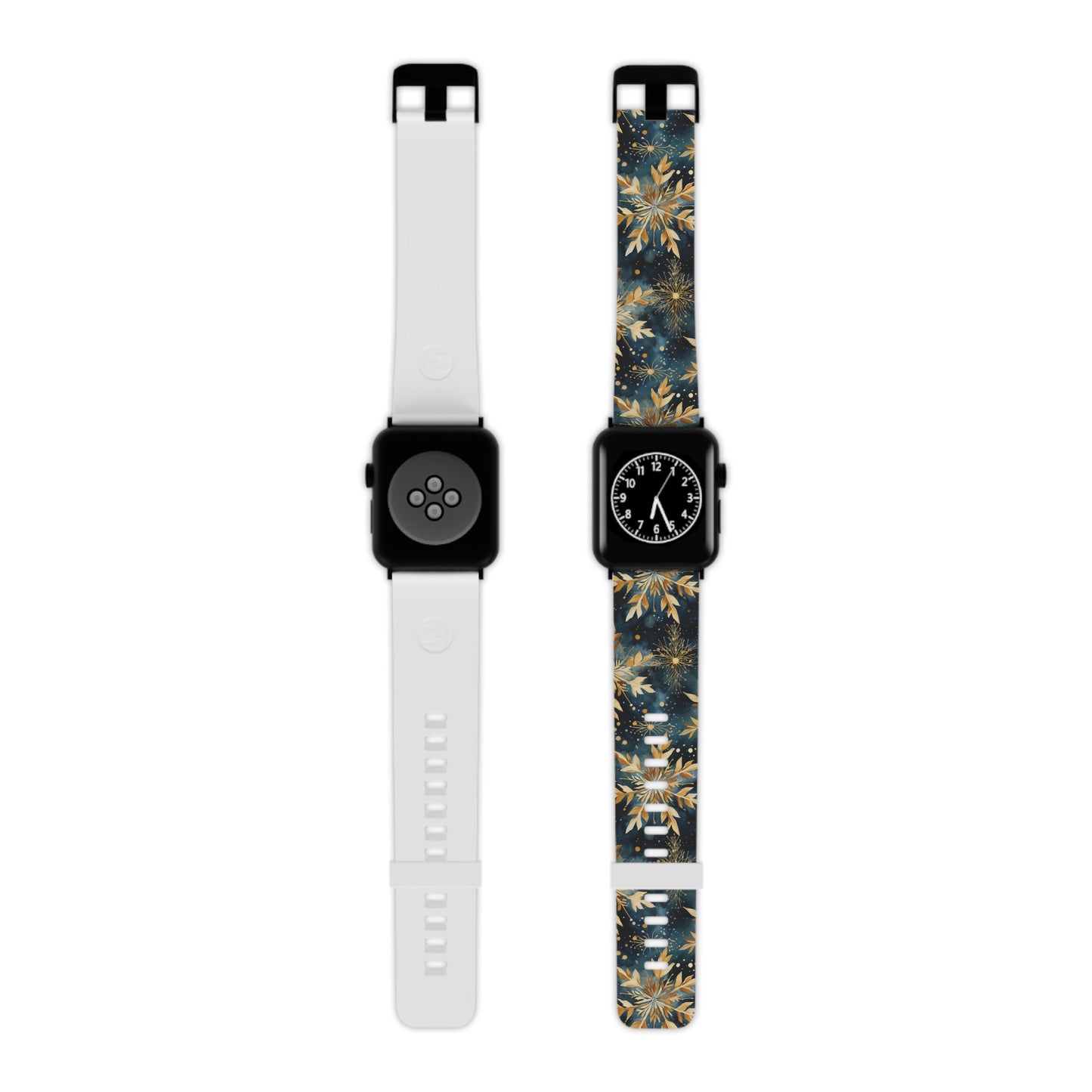  Gold Floral Snowflakes on Midnight Blue Apple Watch Band