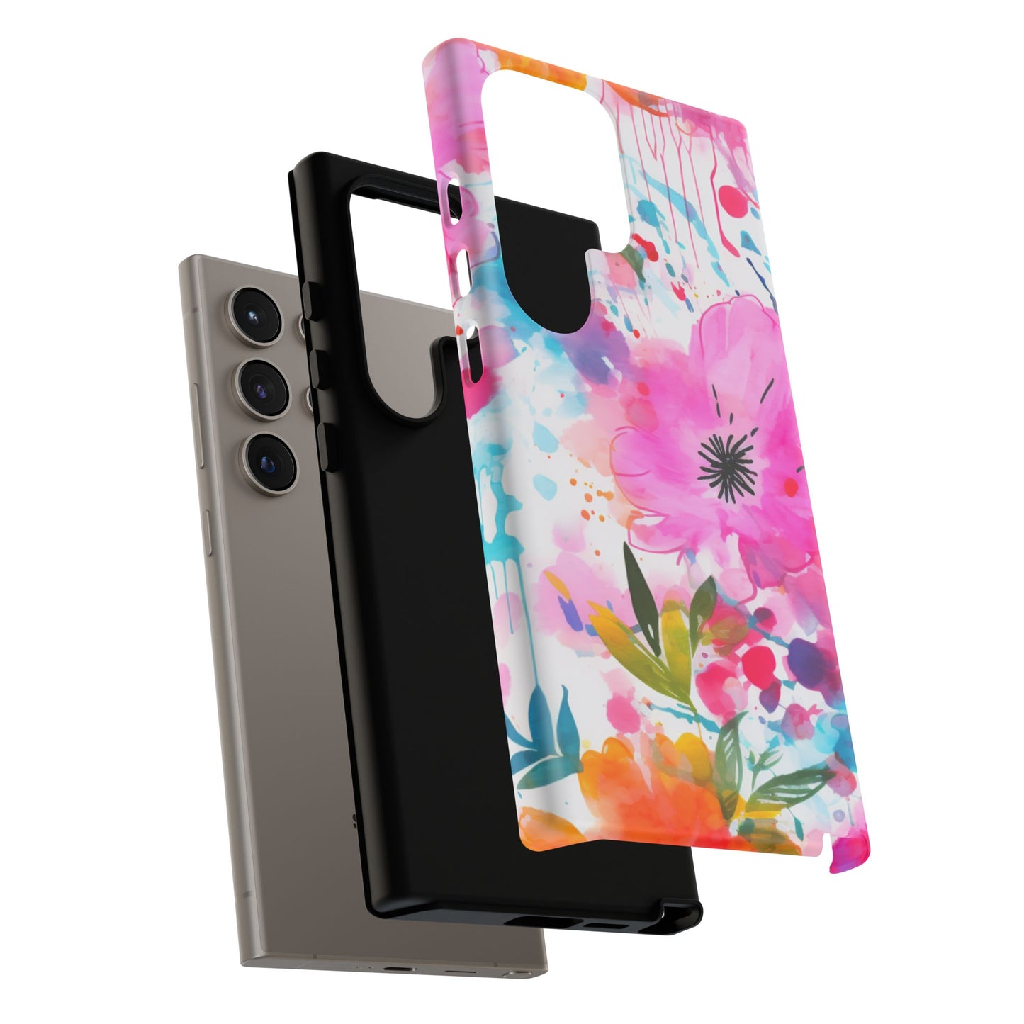 Color Splash Pink & Orange Watercolor Floral - Samsung Galaxy Case