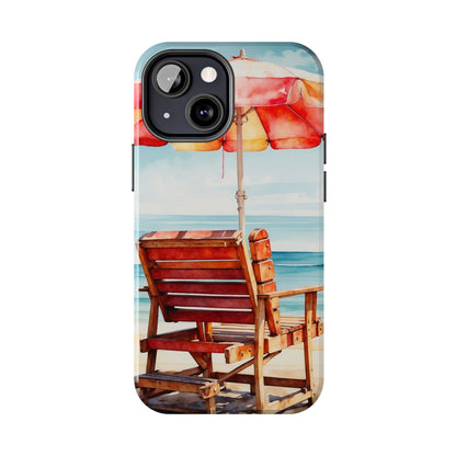 Beachfront Sunset Lounge iPhone Case – Vibrant Watercolor Design