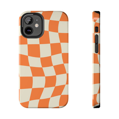 Wavy Retro Checkerboard iPhone Case – Shockproof, Matte Finish, Dual-Layer Protection