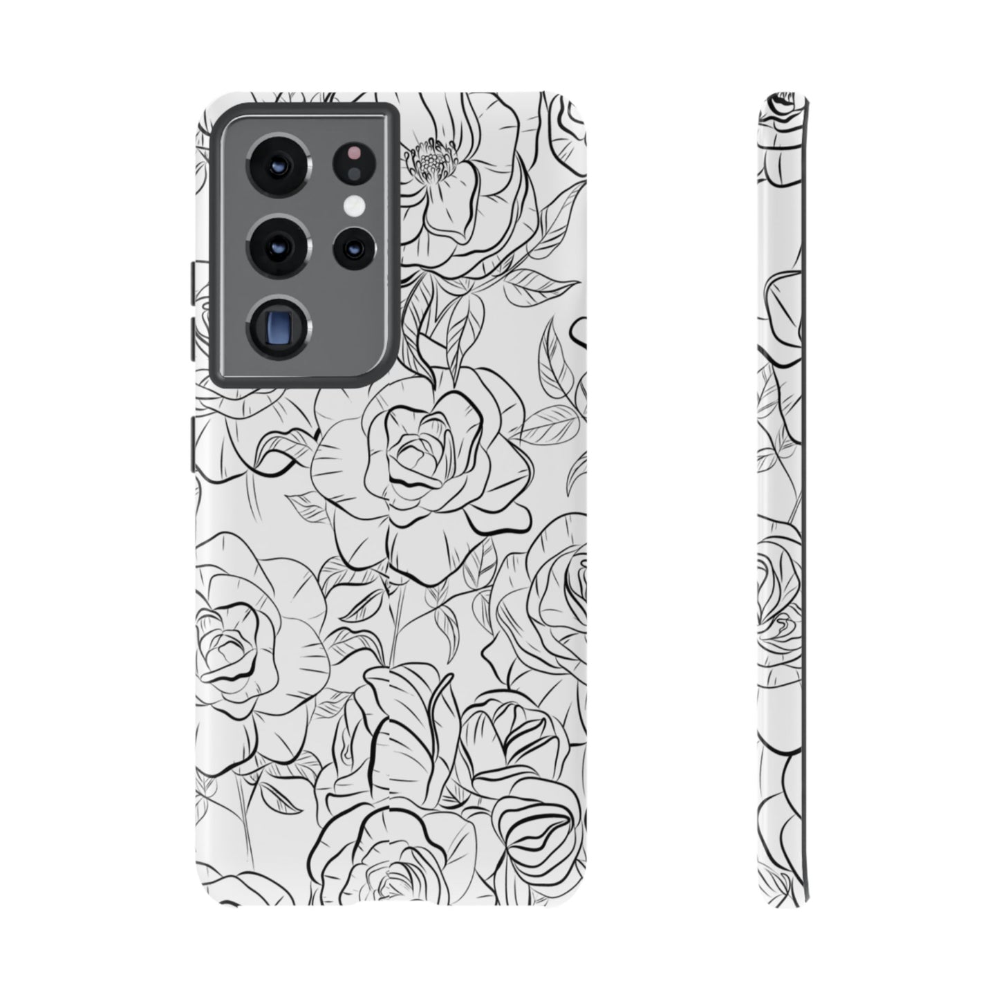 Monochrome Rose Garden Tough Samsung Galaxy Case – Elegant Floral Line Art with Dual-Layer Protection