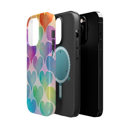 Rainbow Hearts Watercolor iPhone Case – Slim Design, Glossy Finish