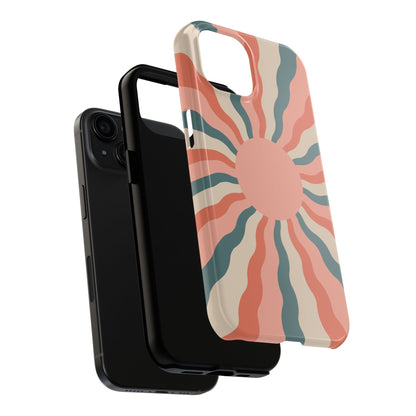 Retro Sunburst iPhone Case – Bold 70s-Inspired Waves in Coral, Teal, and Cream