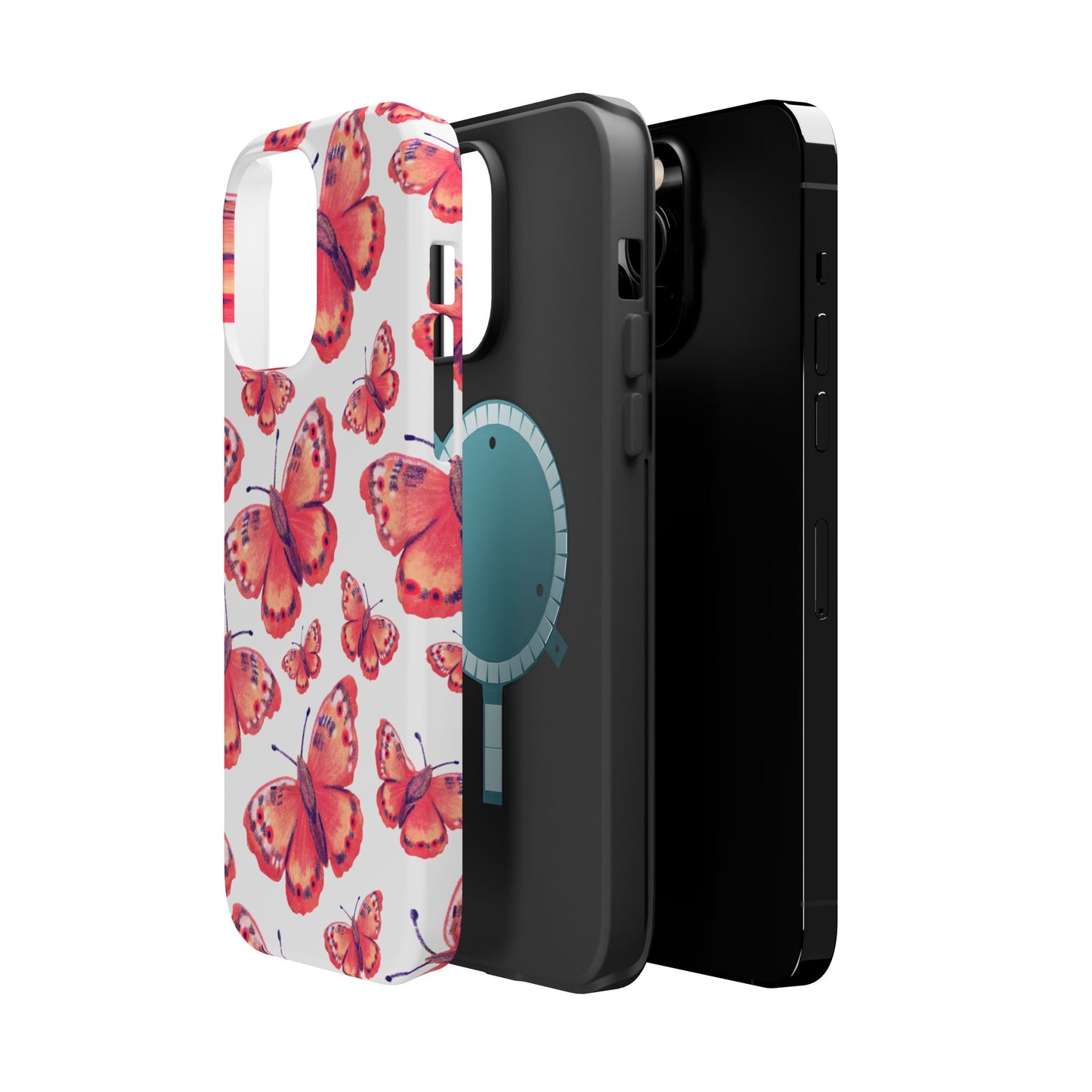 Coral Butterfly MagSafe iPhone Case – Slim, Protective Design with Bold Watercolor Print