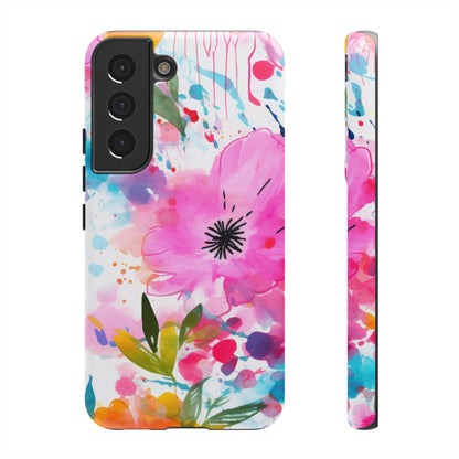 Color Splash Pink & Orange Watercolor Floral - Samsung Galaxy Case