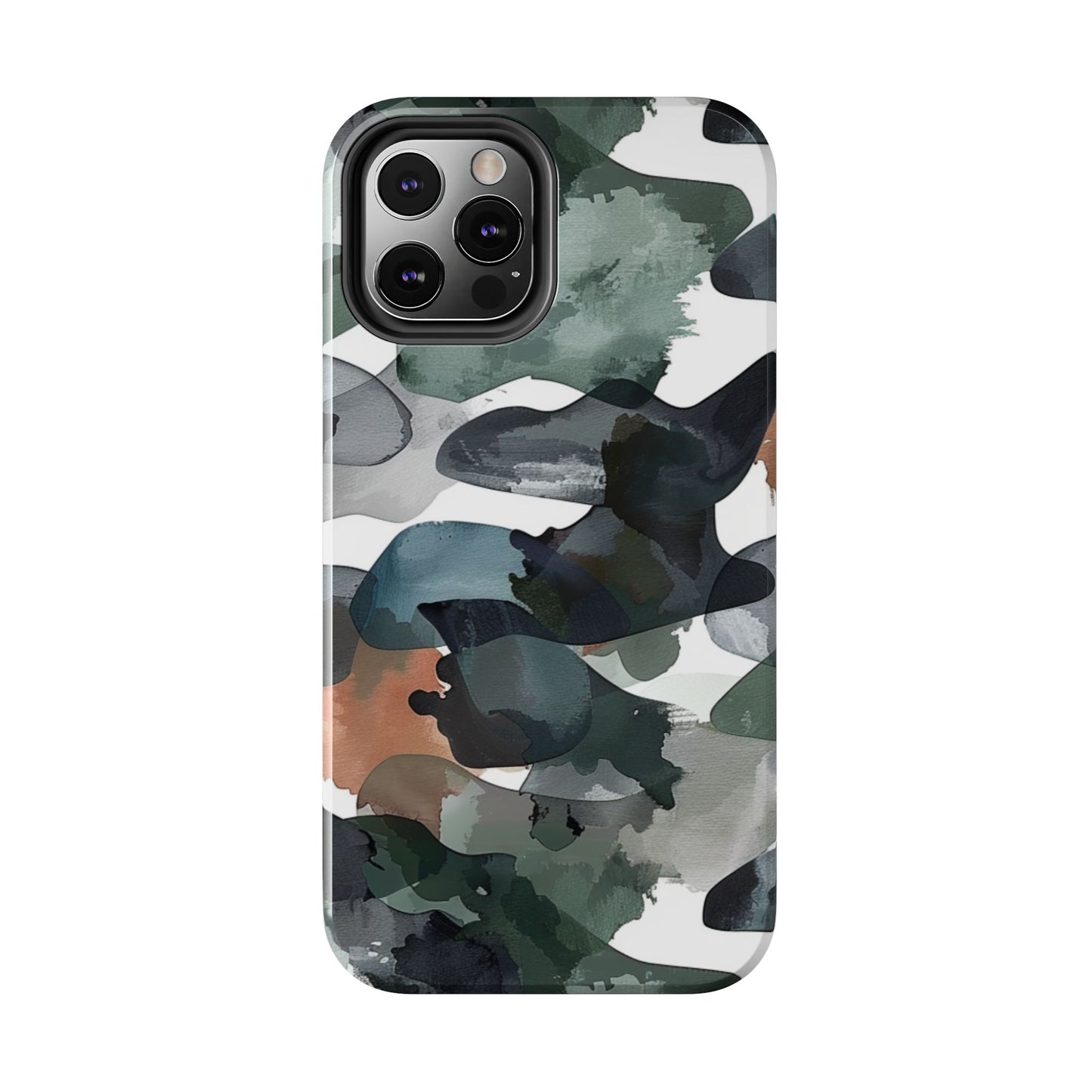 Moody Abstract Watercolor iPhone Case – Earthy Green and Charcoal Design