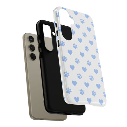 Samsung Galaxy Case - Blue Paw Print & Heart Design