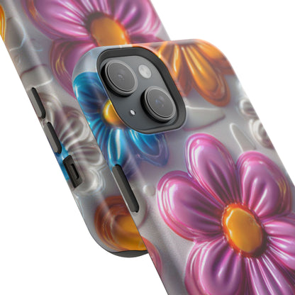 Glossy 3D Floral MagSafe iPhone Case – Colorful Flower Pattern, Durable Protection