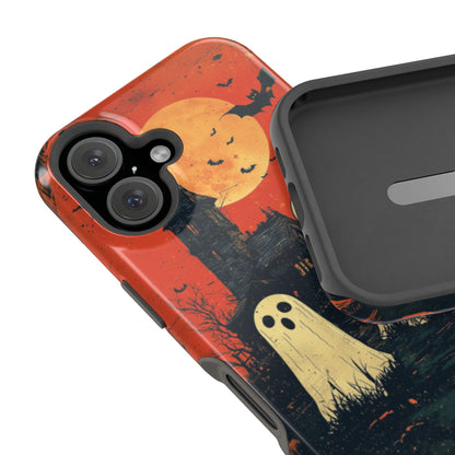 Haunted House & Ghosts MagSafe iPhone Case – Spooky Halloween Full Moon Design