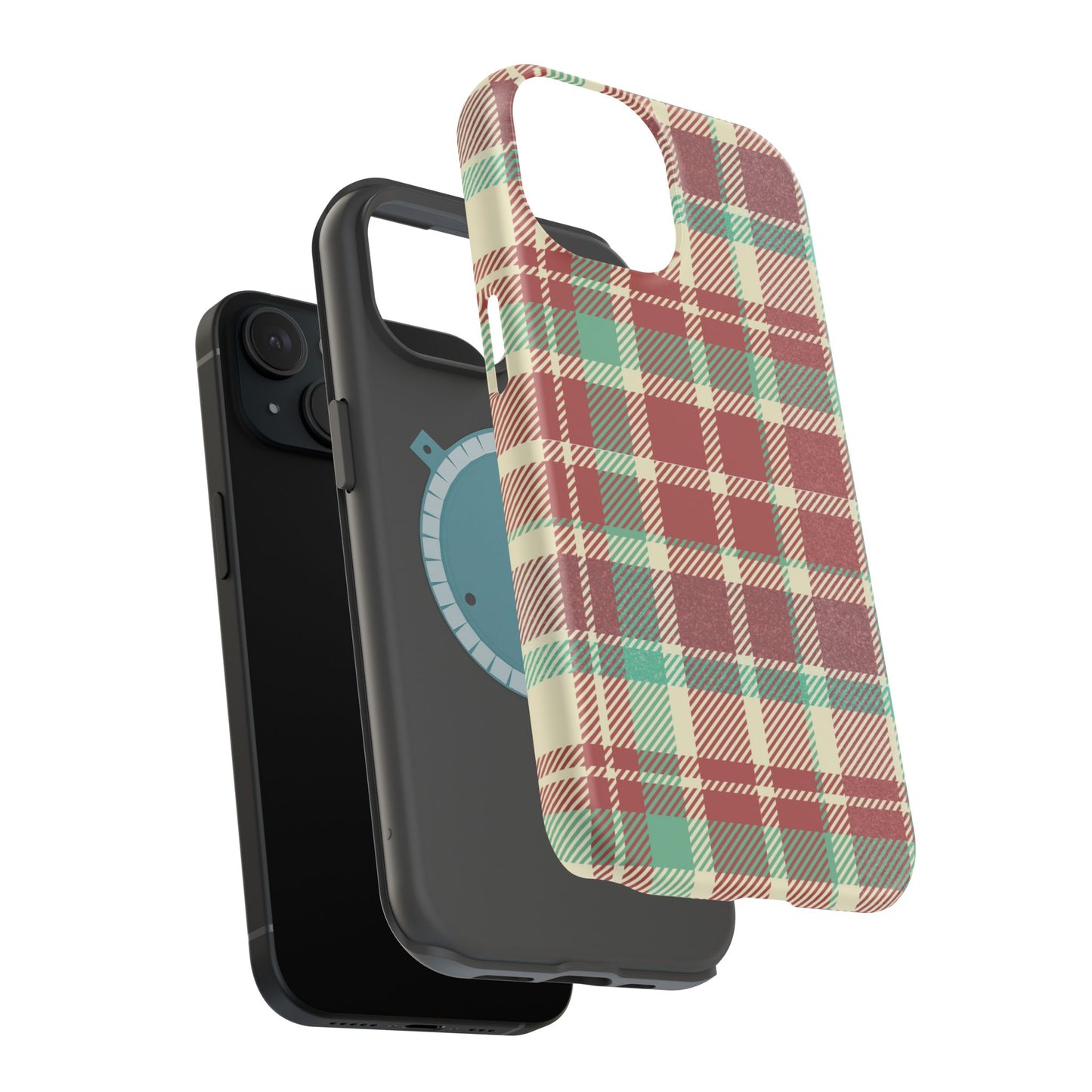 Retro Red & Cream Plaid – MagSafe iPhone Case with Classic Elegance