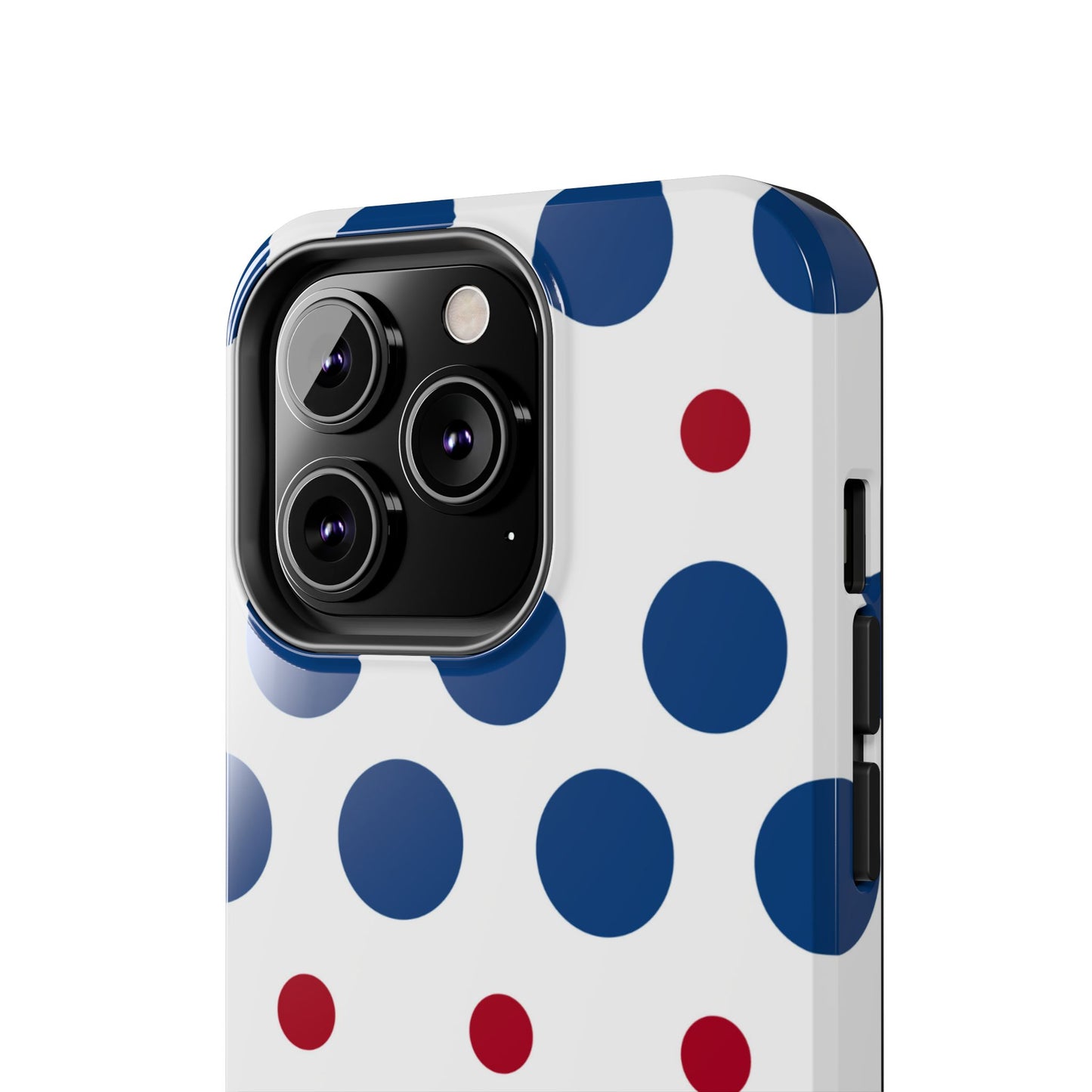 Bold Navy & Red Polka Dot Pattern – iPhone Case