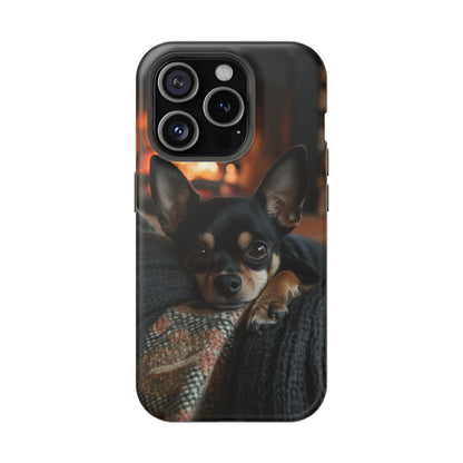 Cozy Chihuahua Fireplace MagSafe iPhone Case – Elegant and Functional Design