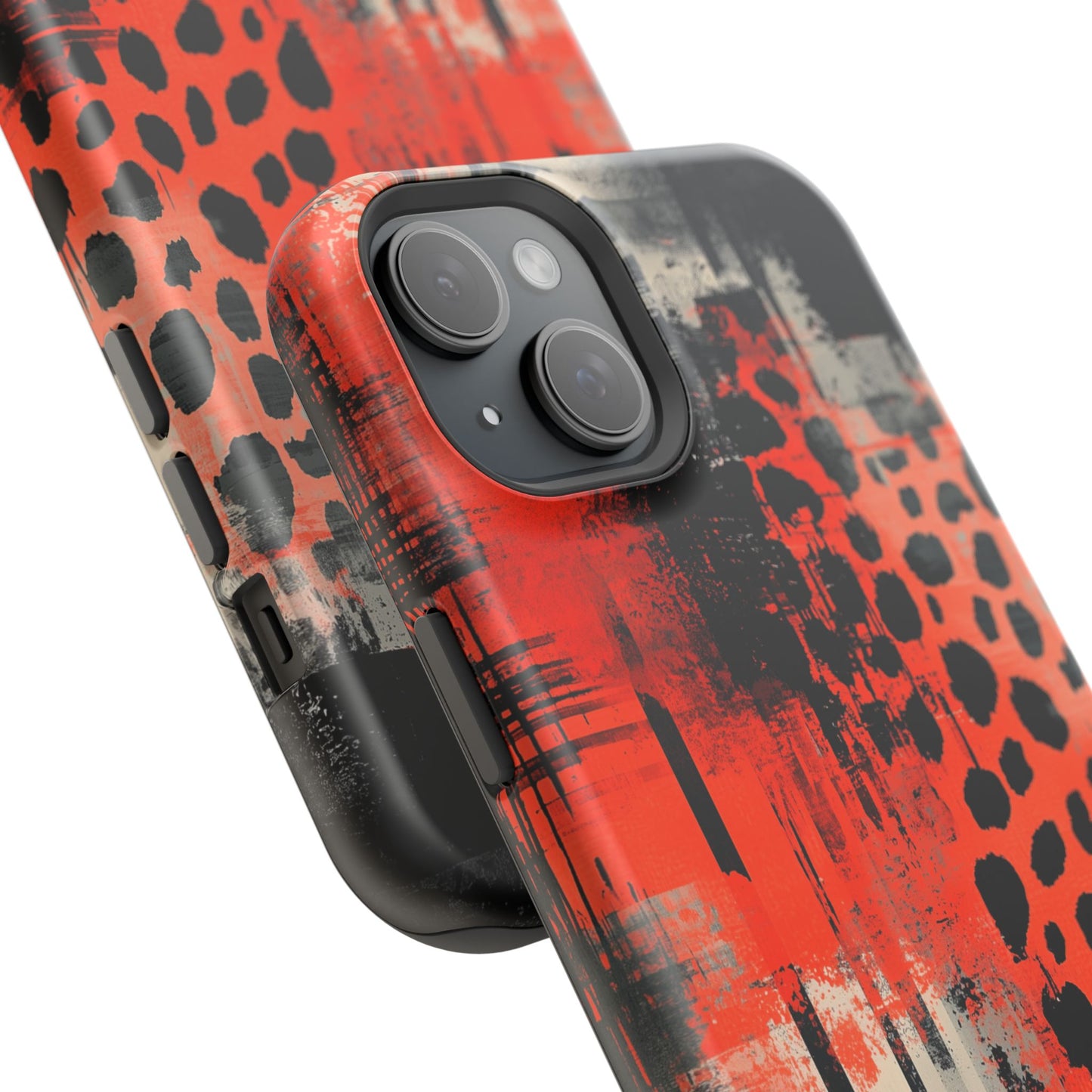 MagSafe iPhone Case: Cheetah Plaid – Red & Black Pattern