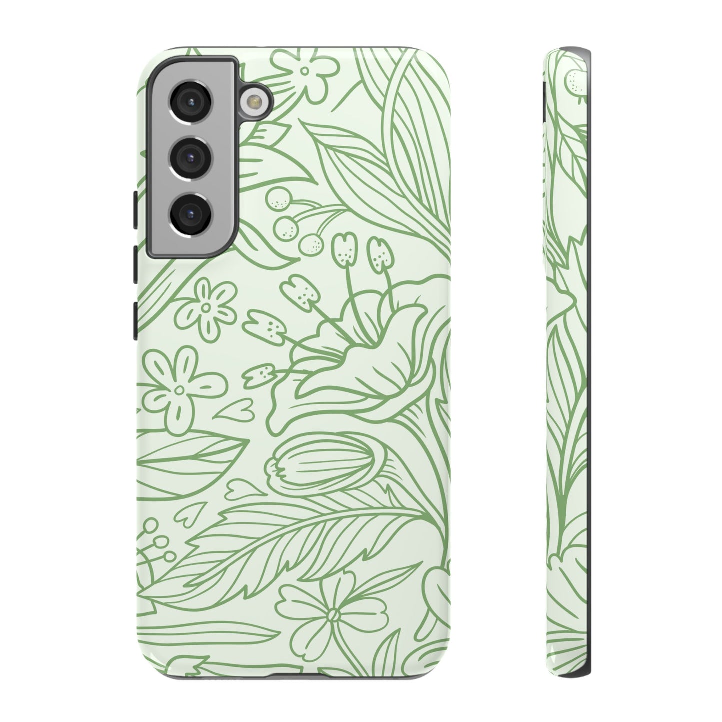 Sage Green Floral Line Art Tough Samsung Galaxy Case – Minimalist Botanical Design with Dual-Layer Protection