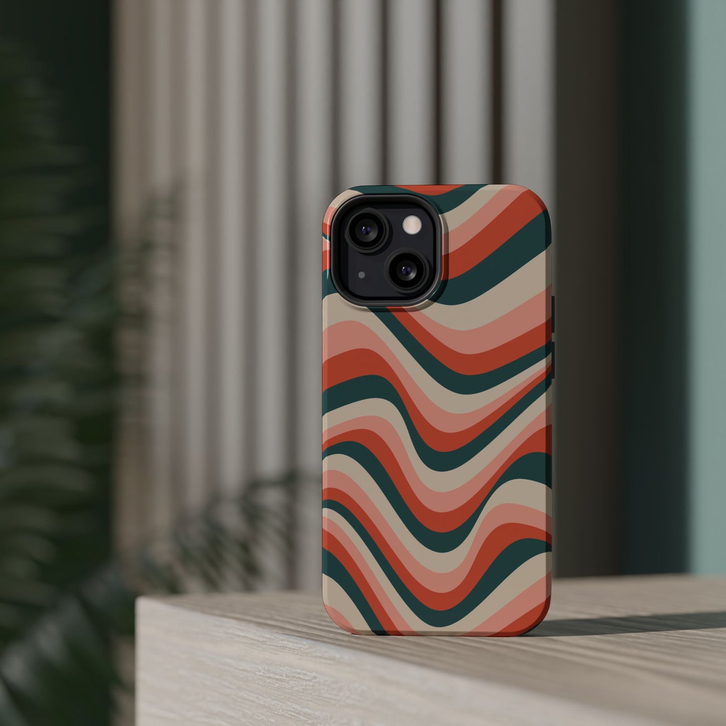 Groovy Waves MagSafe iPhone Case – Retro 70s-Inspired Stripes in Coral, Cream, and Teal