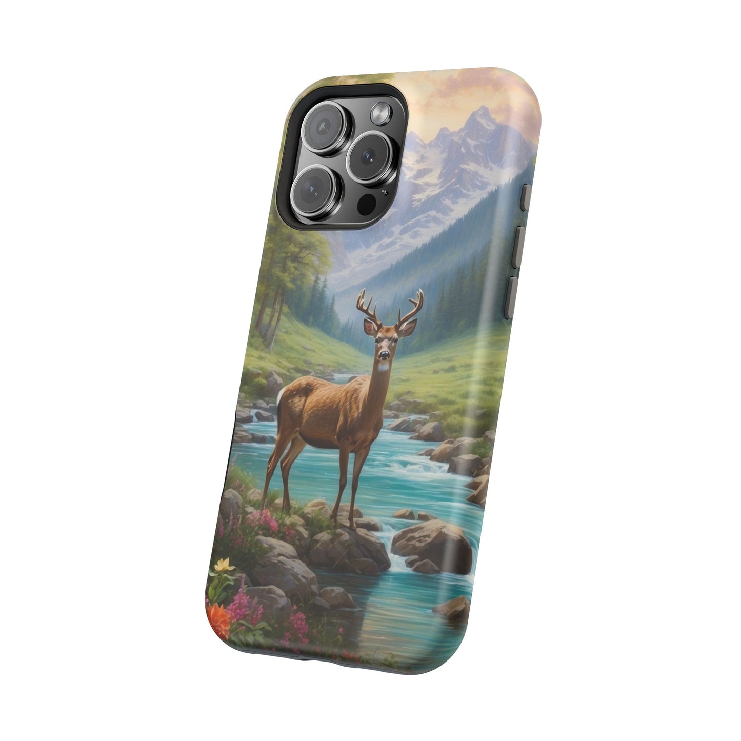 Alpine Serenity – Stag in Mountain Bliss MagSafe iPhone Cases