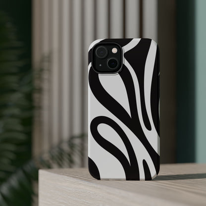 Modern Black and White Abstract Tough MagSafe iPhone Case – Bold Graphic Pattern with Dual-Layer Protection