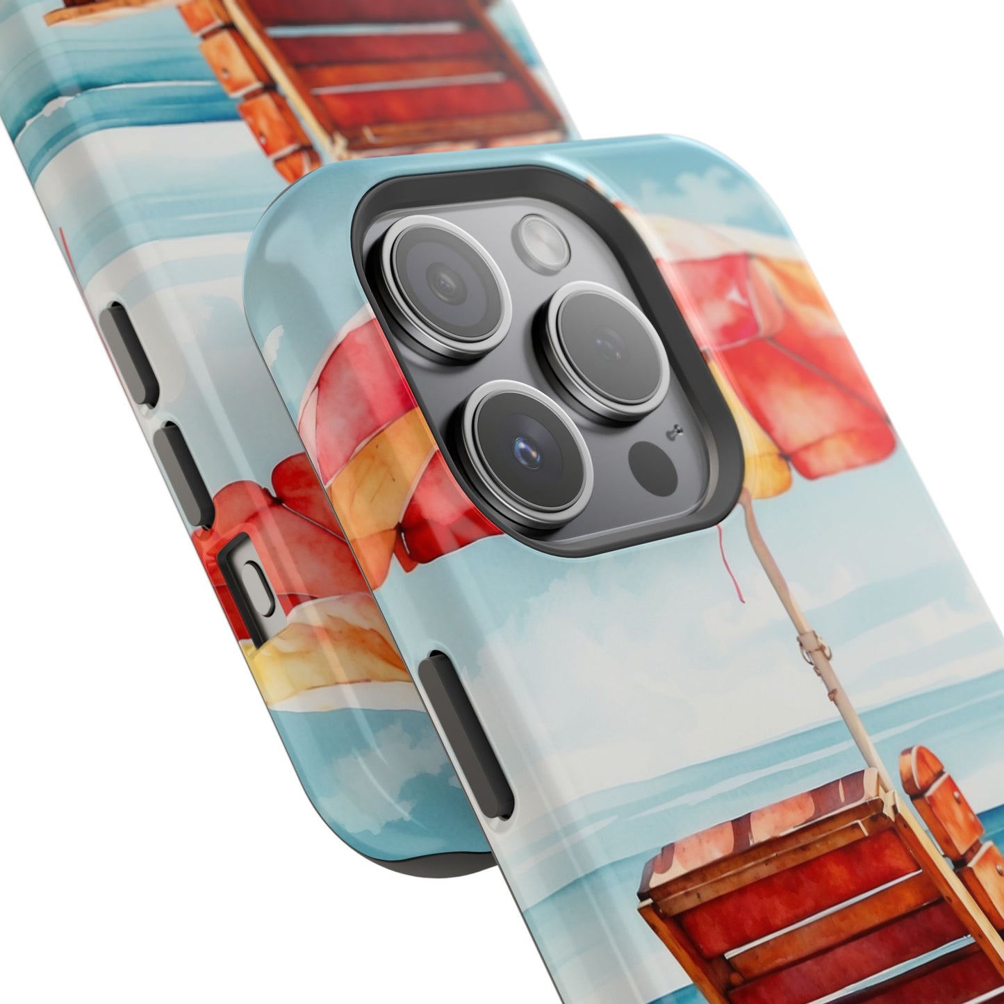 Beachfront Sunset Lounge MagSafe iPhone Case – Vibrant Watercolor Design