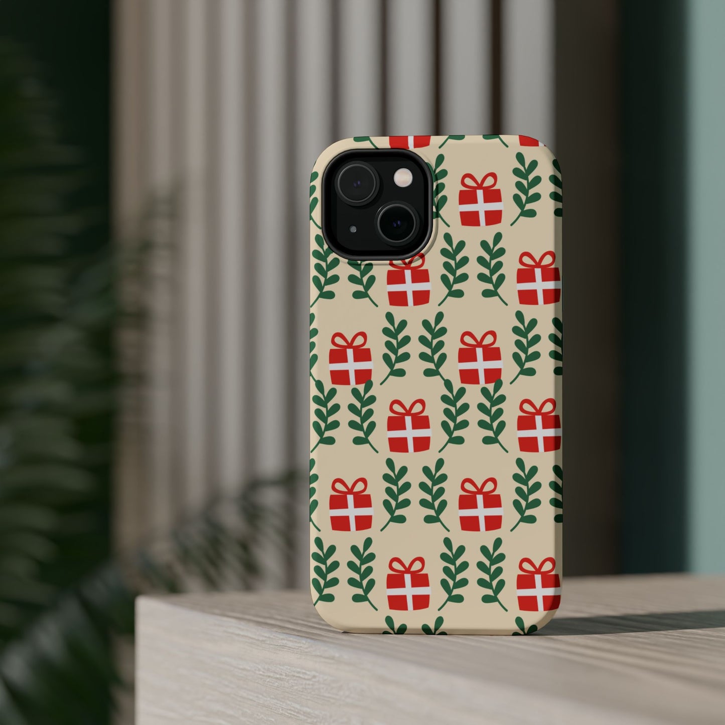 MagSafe iPhone Case: Holiday Cheer – Red Gifts & Green Leaves