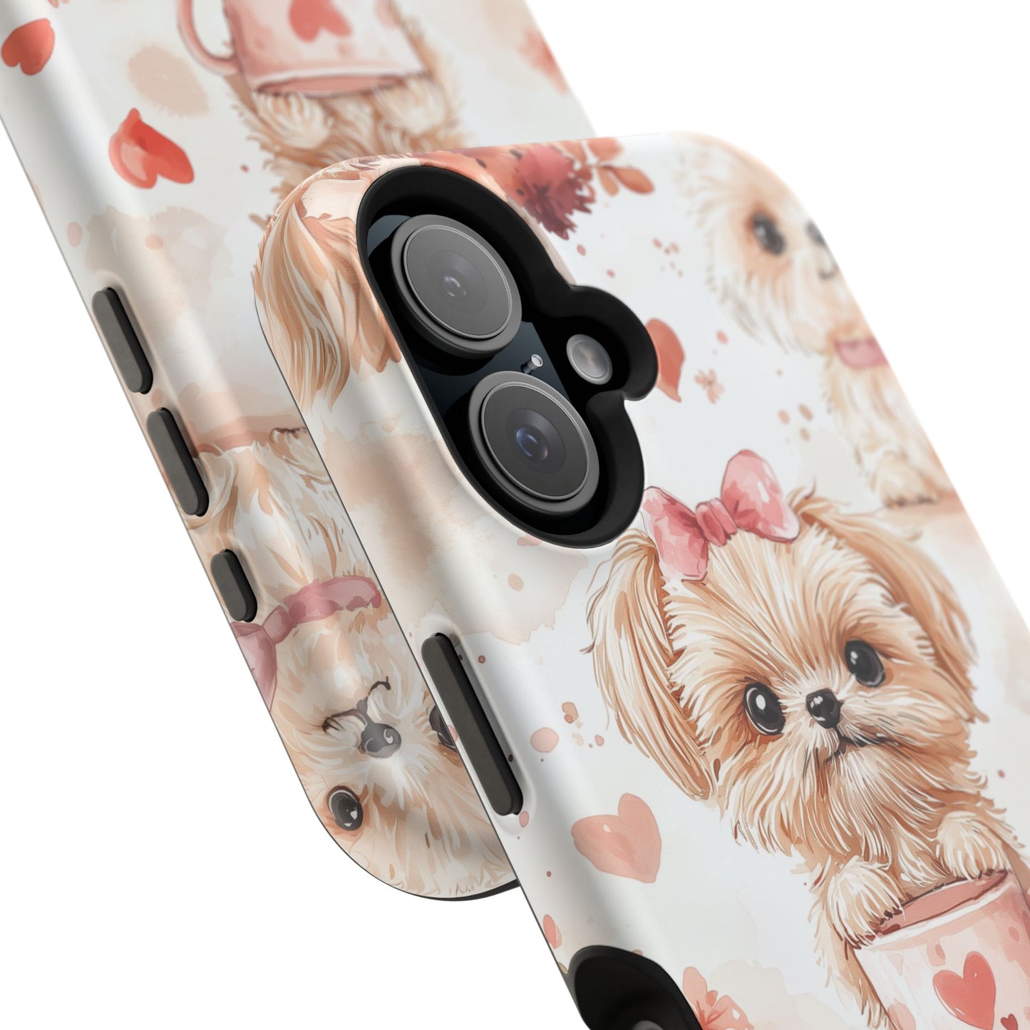 Puppies & Heart Mugs MagSafe iPhone Case – Sweet Dog & Floral Design, Shockproof & Slim