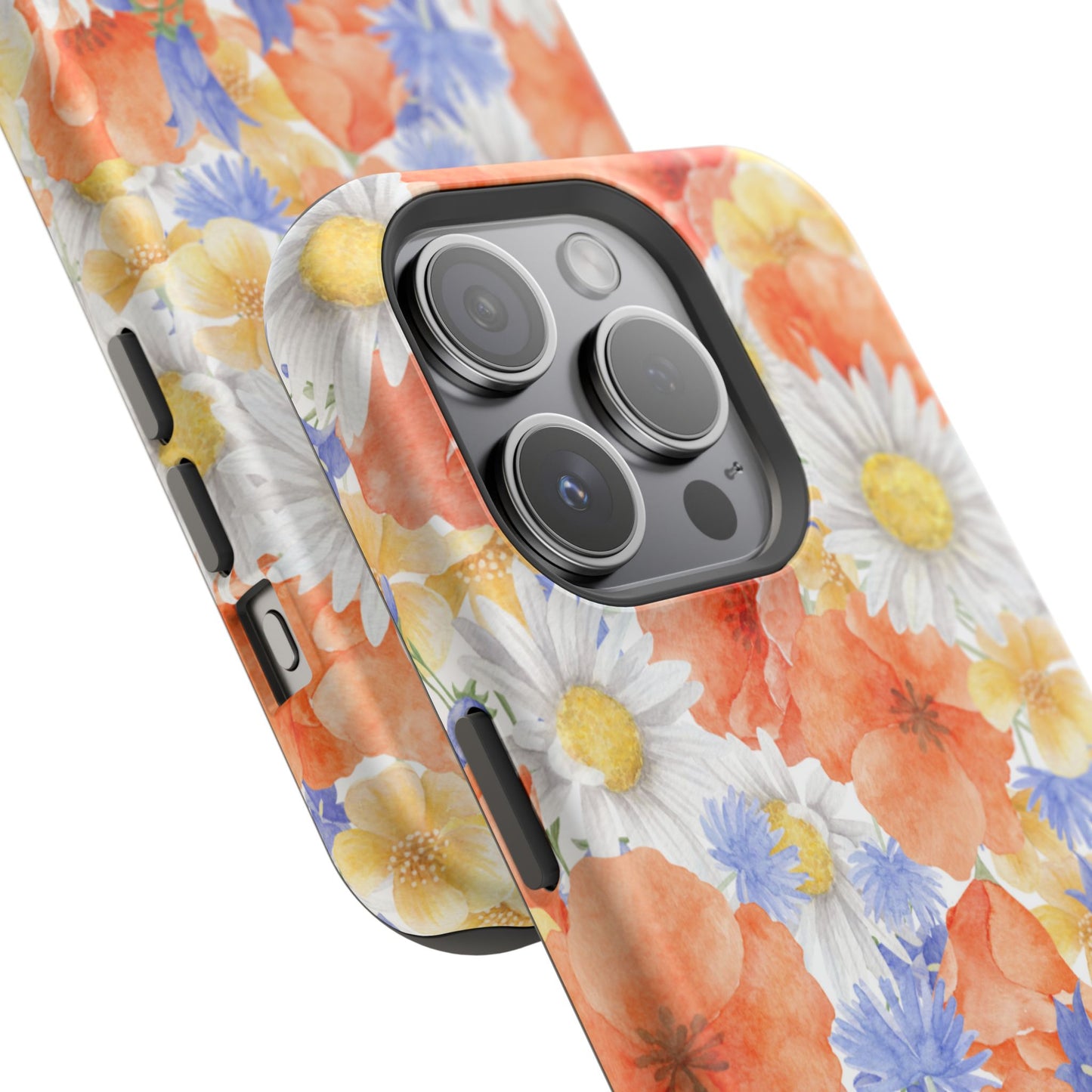 Watercolor Wildflower Pattern MagSafe iPhone Case – Durable Matte Finish with Daisy, Poppy & Cornflower Design