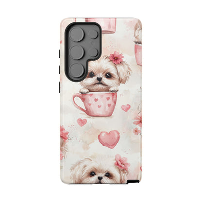 Floral Puppy in Teacup Samsung Galaxy  Case – Cute Pink Flower Design, Tough Dual-Layer Protection