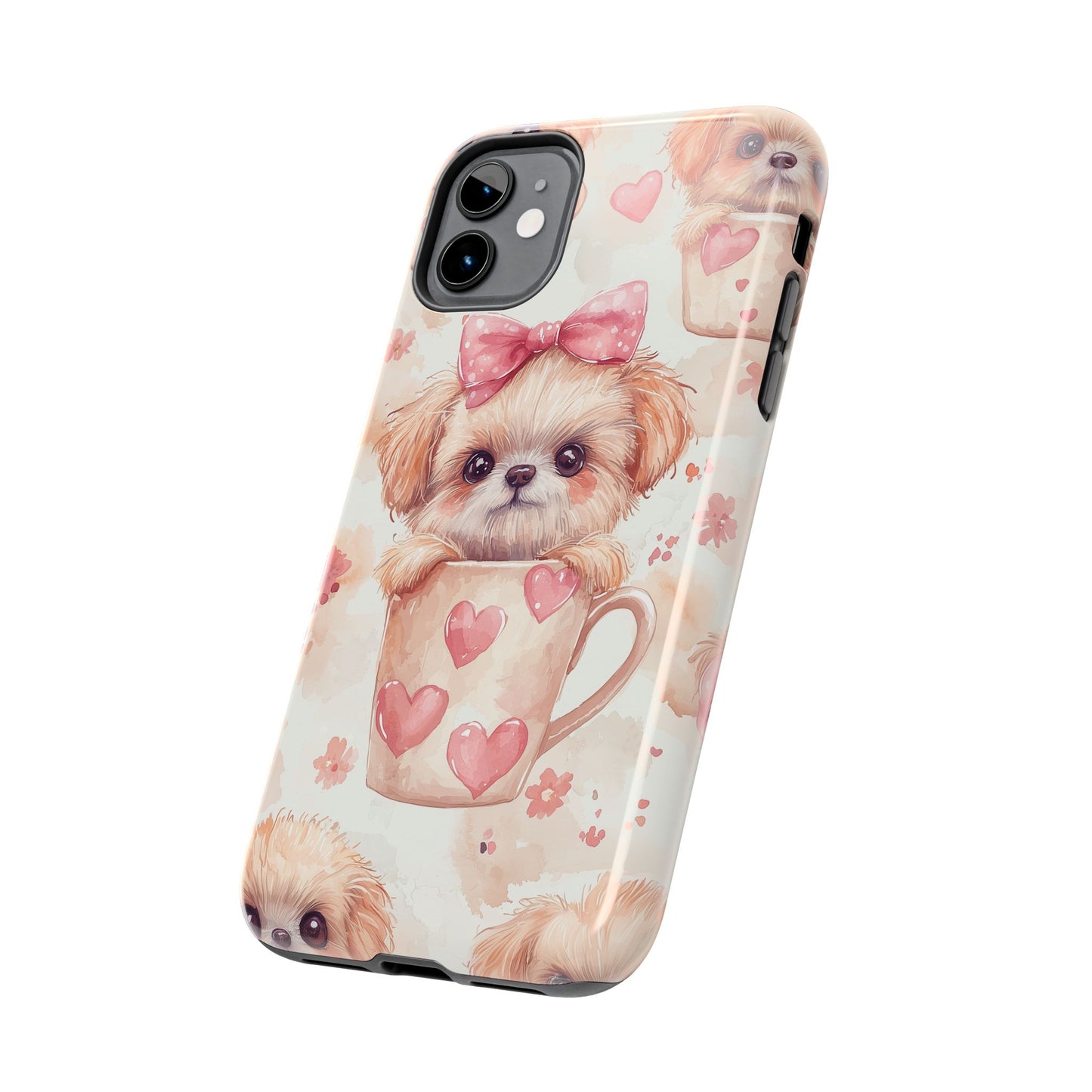 Adorable Puppy in Teacup iPhone Case – Tough, Dual - Layer Protection with Cute Pink Bow Design - BOGO Cases