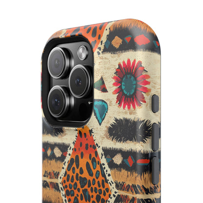 Wild Boho Leopard Print & Floral Tough MagSafe iPhone Case – Eclectic Tribal Design, Dual-Layer Protection