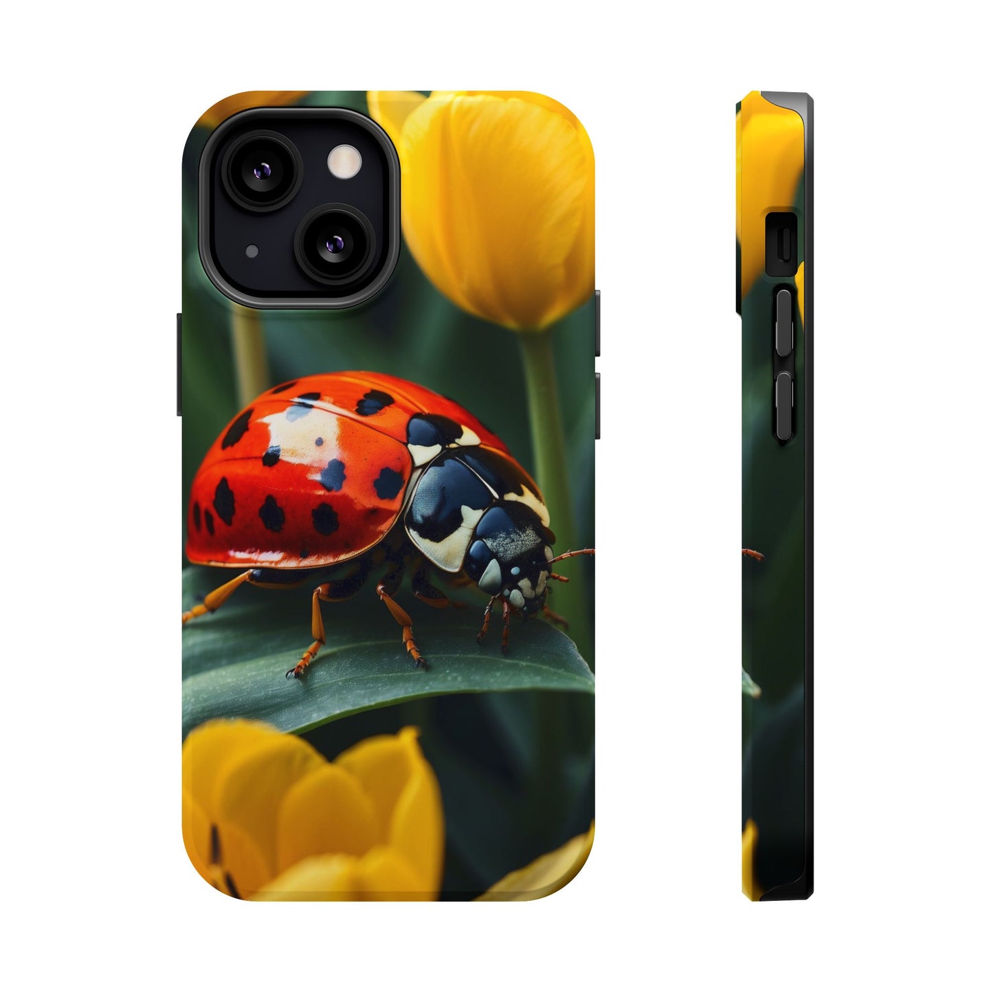 MagSafe iPhone Case: Vibrant Ladybug Amidst a Lush Yellow Flower Garden