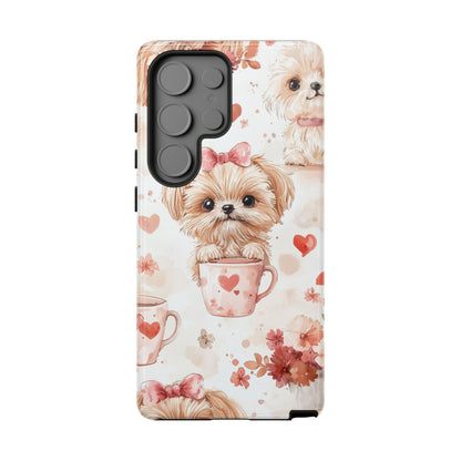 Puppies & Heart Mugs Samsung Galaxy Case – Sweet Dog & Floral Design, Shockproof & Slim