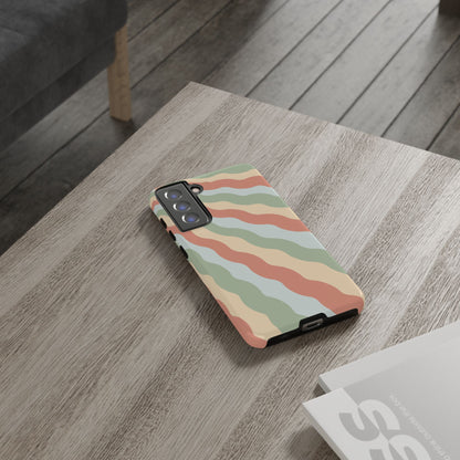 Earthy Retro Waves Samsung Galaxy Case – 70s-Inspired Wavy Stripes in Soft Green, Cream, and Rust