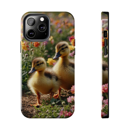 Charming Ducklings in Floral Garden - iPhone Case