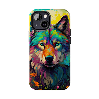 Rainbow Wolf in Bloom – iPhone Case with Vivid Nature Design