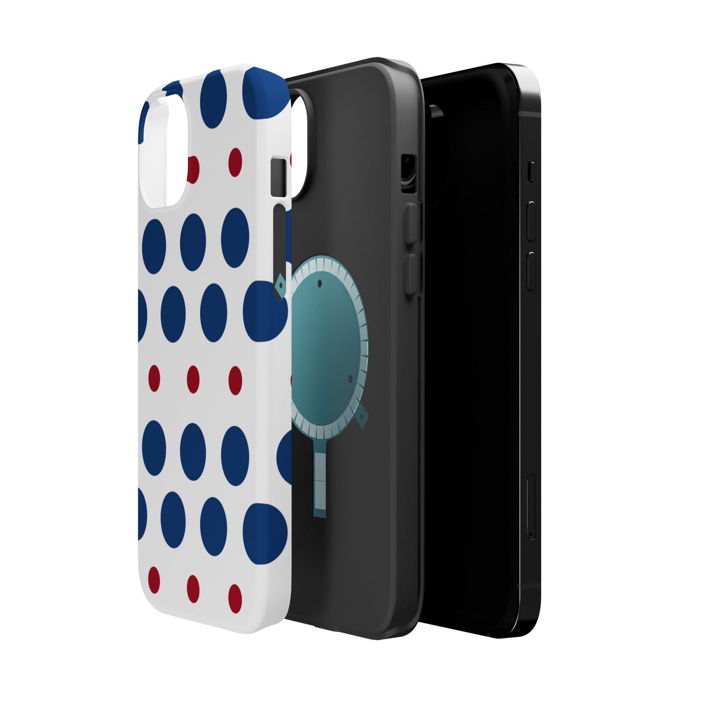 Bold Navy & Red Polka Dot Pattern – MagSafe iPhone Case