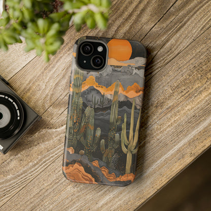 Desert Dusk MagSafe iPhone Case - Cacti Silhouettes & Sundown Hues for iPhone 15, 14, and 13 Series