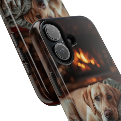 Cozy Labrador by Fireplace iPhone Case – Rustic Cabin Protective Cover