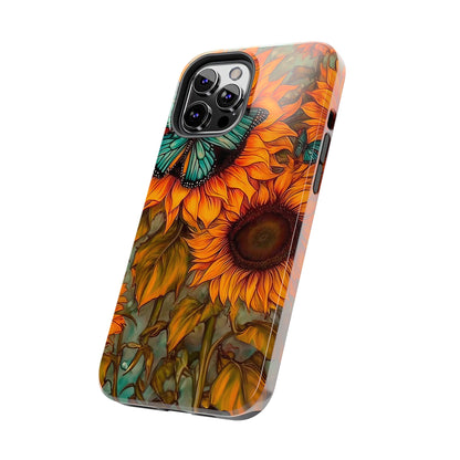 Vintage Blue Butterfly & Sunflower Art – iPhone Case