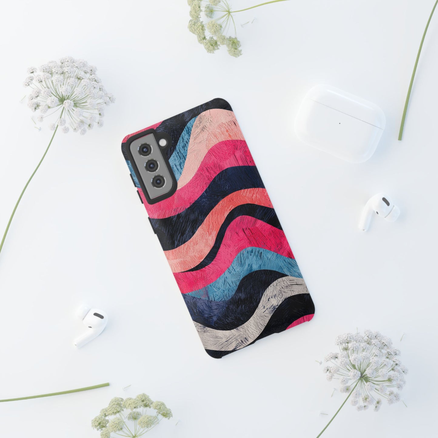 Abstract Wave Pattern Samsung Galaxy Case – Shockproof, Matte Finish, Dual-Layer Protection