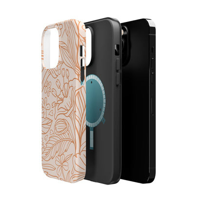 Soft Terracotta Floral Line Art Tough MagSafe iPhone Case – Minimalist Botanical Design with Dual-Layer Protection