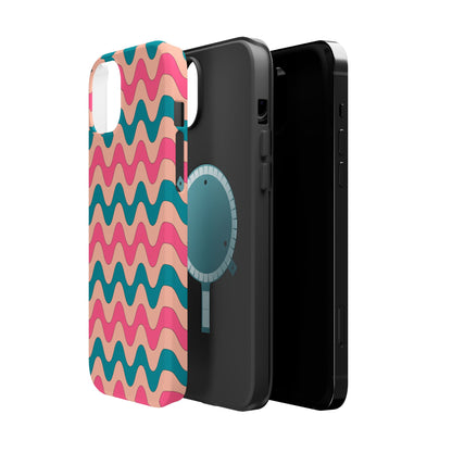 Retro Waves Pattern MagSafe iPhone Case – Shockproof Design with Dual-Layer Protection