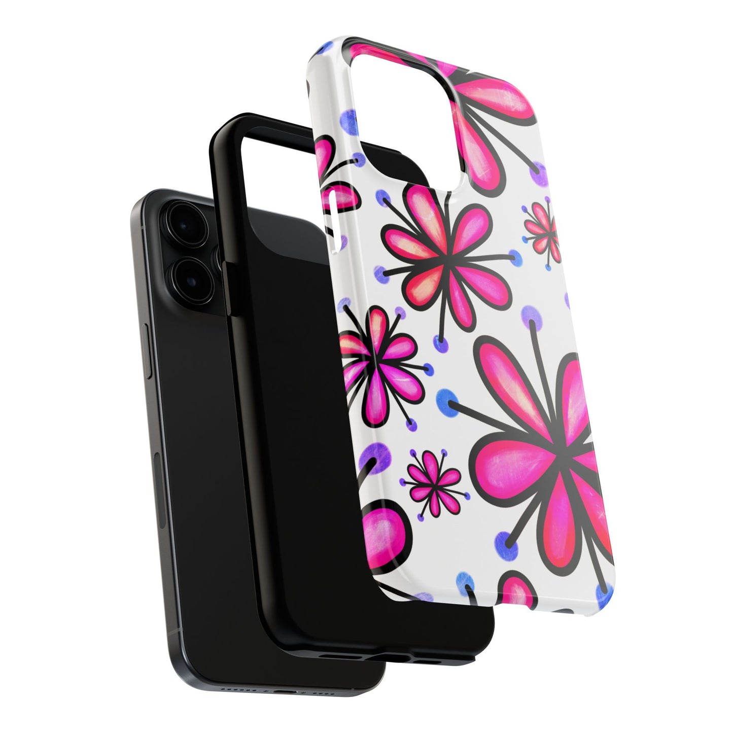 Pink Retro Bloom iPhone Case – Ultra-Slim Design, Glossy Finish