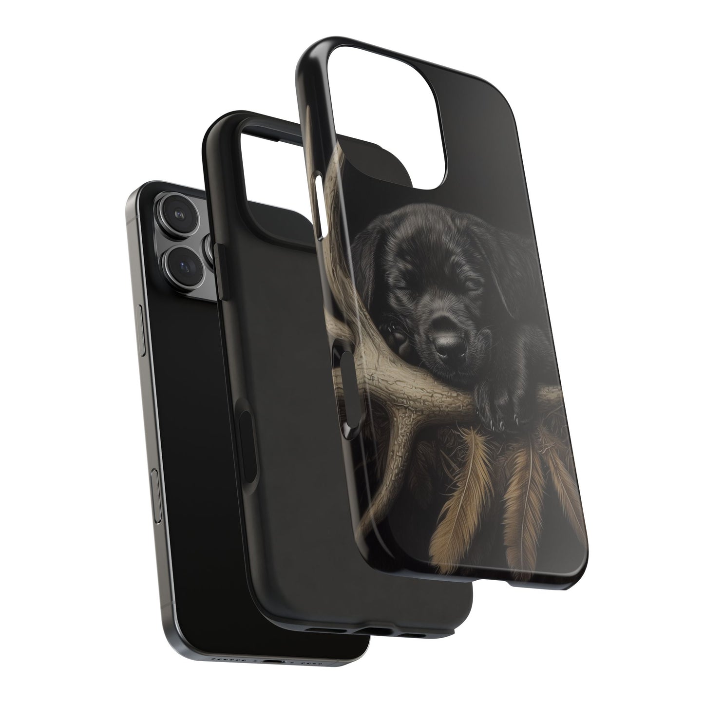 Adorable Black Labrador Puppy on Feathers iPhone Case