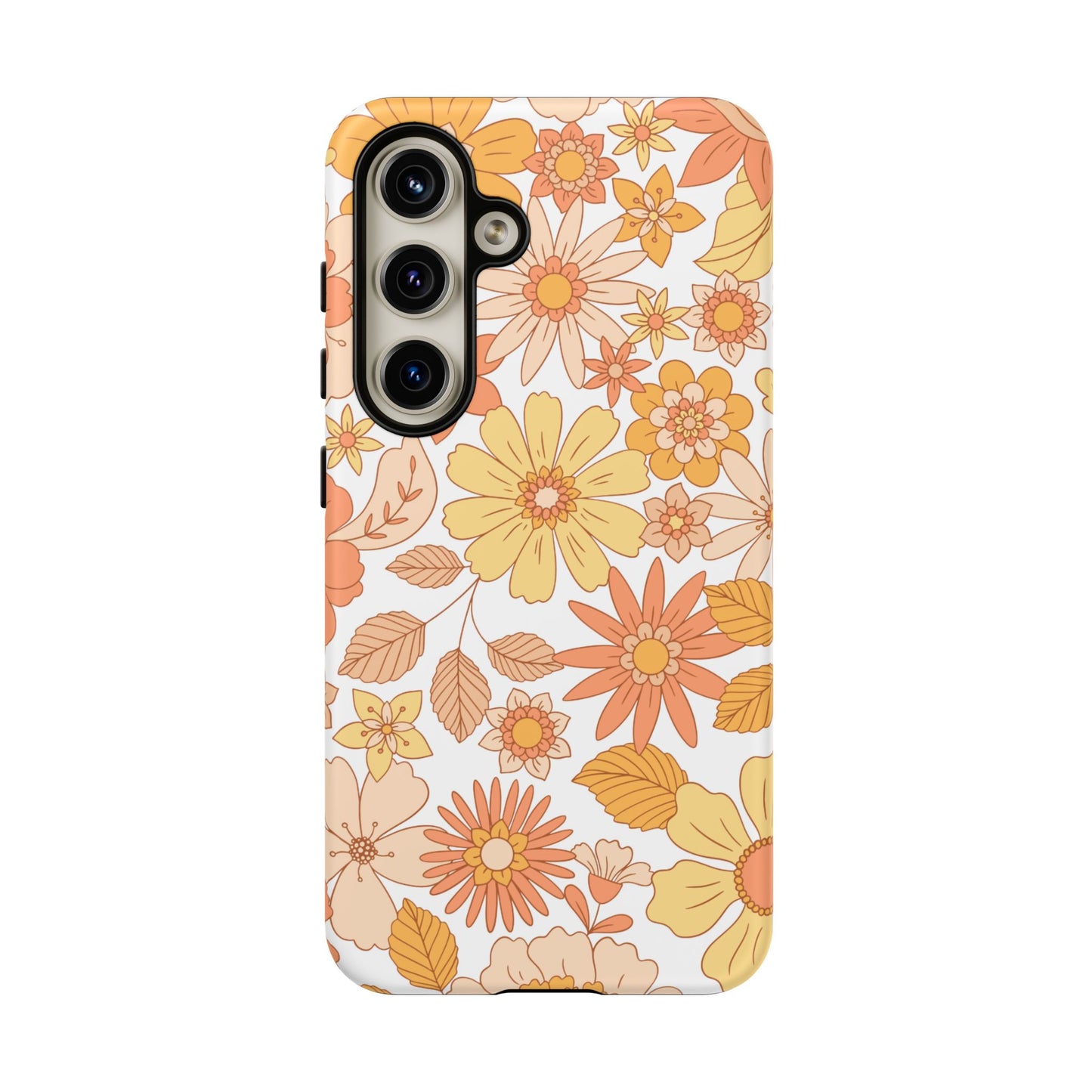 Vintage Floral Bloom Samsung Galaxy Case – Warm Orange & Yellow Retro Flower Design with Matte Finish