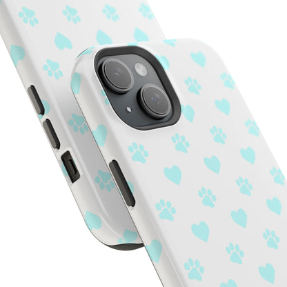 MagSafe Case - Aqua Paw Print & Heart Design