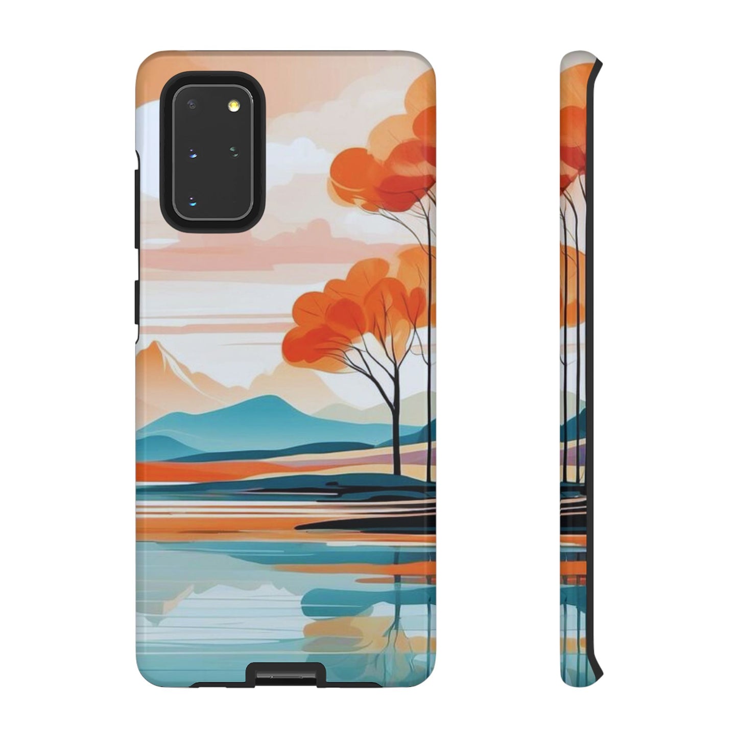 Serene Sunset Lake Samsung Galaxy  Case – Minimalist Landscape Art, Dual-Layer Protection